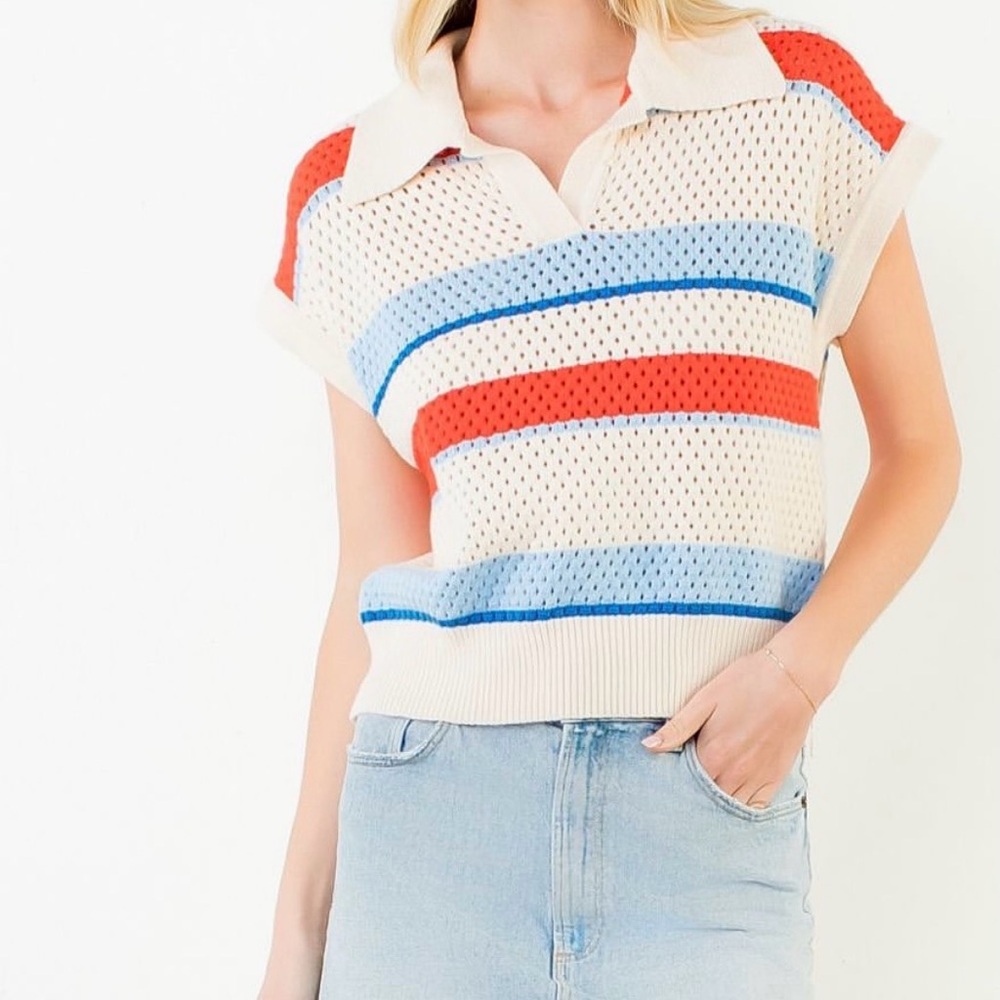 THML Striped Knit Polo Shirt